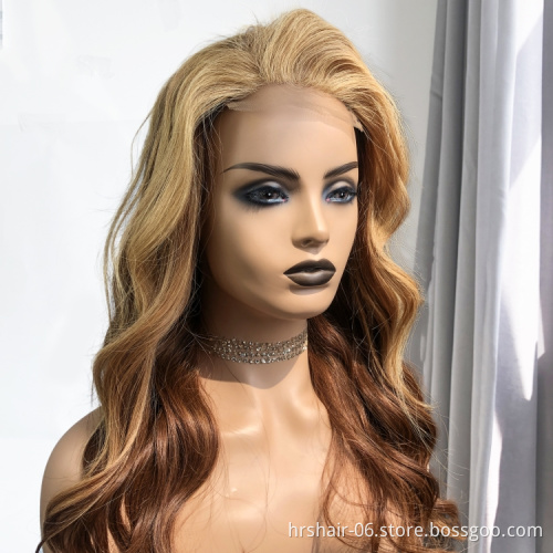 human hair wig lace front glueless wigs transparent 4*4 closure highlight ombre color lace wig vendors